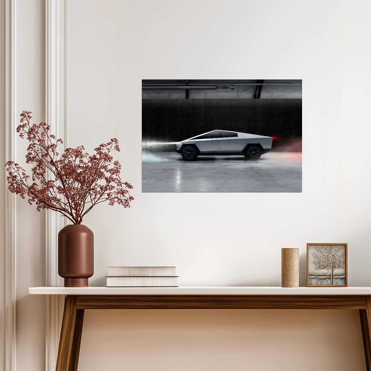 Tesla Cybertruck Side Profile | Futuristic Electric Truck Poster | Industrial Sci-Fi Automotive Art - Cars Poster