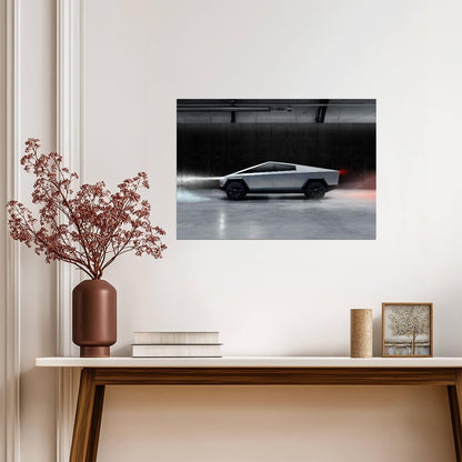 Tesla Cybertruck Side Profile | Futuristic Electric Truck Poster | Industrial Sci-Fi Automotive Art - Cars Poster