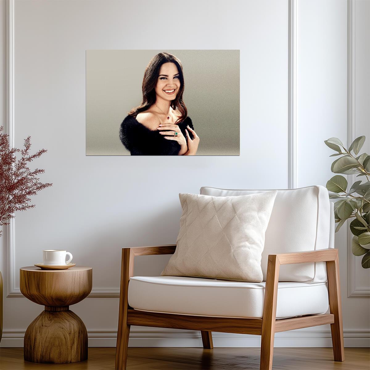 Lana Del Rey Smiling Portrait | Black Top Poster | Music Star Wall Art - Music Poster