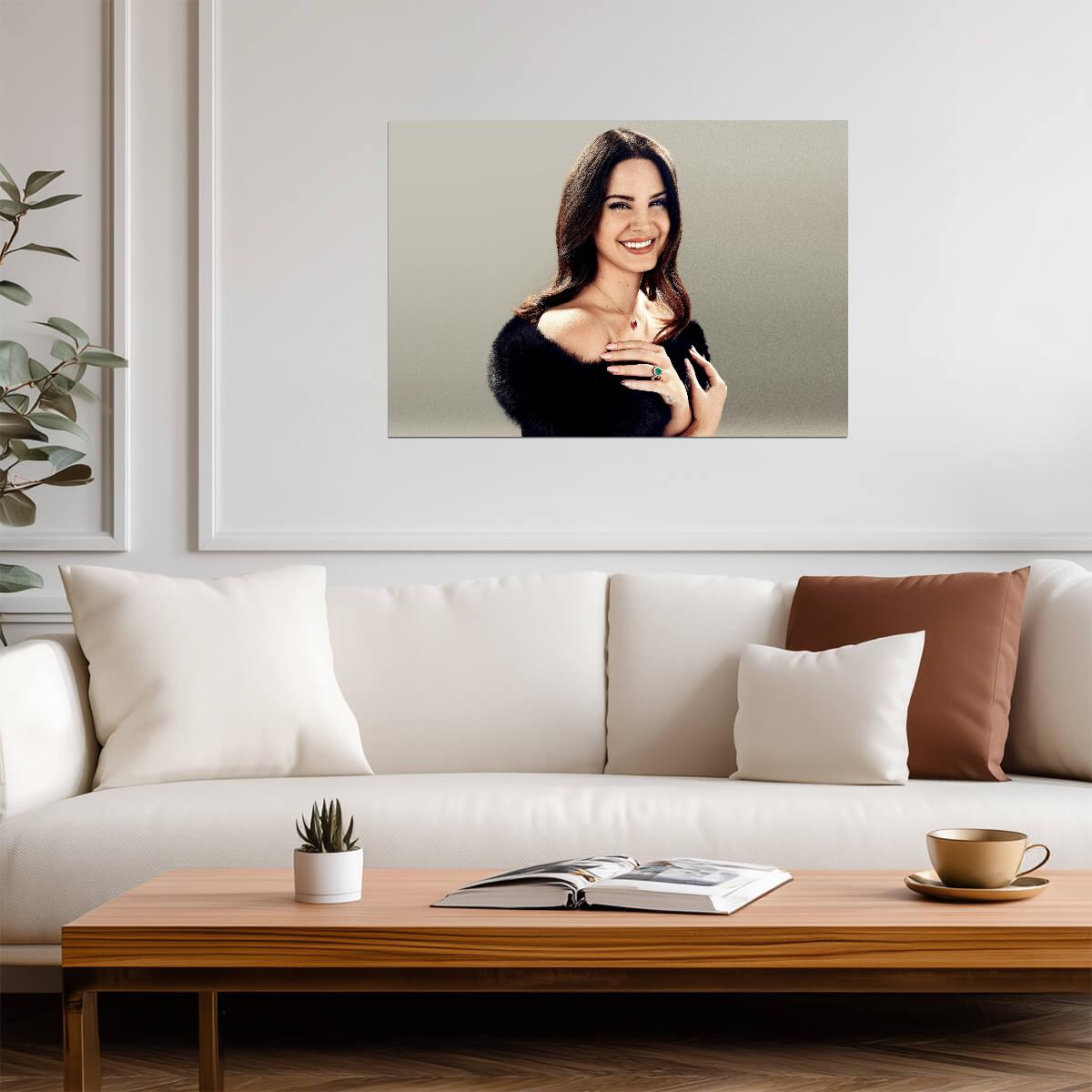 Lana Del Rey Smiling Portrait | Black Top Poster | Music Star Wall Art - Music Poster