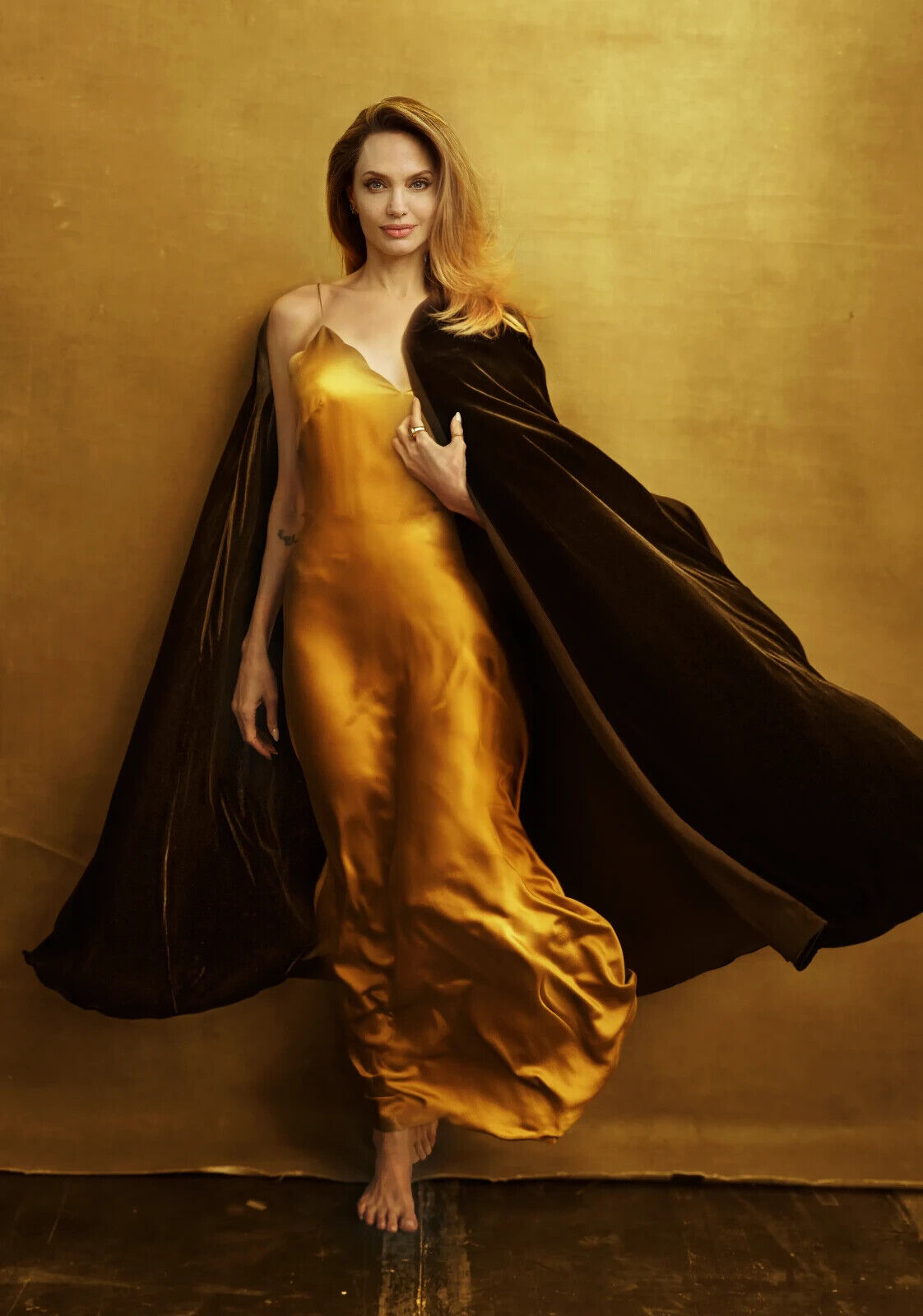 Angelina Jolie Golden Gown Photoshoot | Hollywood Actress Poster | Modern Glamour Art - Celebrities Poster