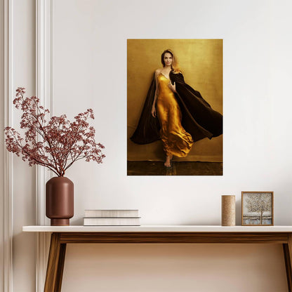 Angelina Jolie Golden Gown Photoshoot | Hollywood Actress Poster | Modern Glamour Art - Celebrities Poster