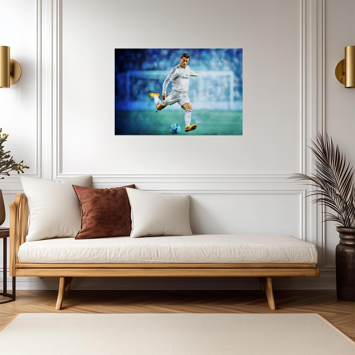 Cristiano Ronaldo Real Madrid | Kicking Soccer Ball Poster | Sports Wall Art - Sports Poster