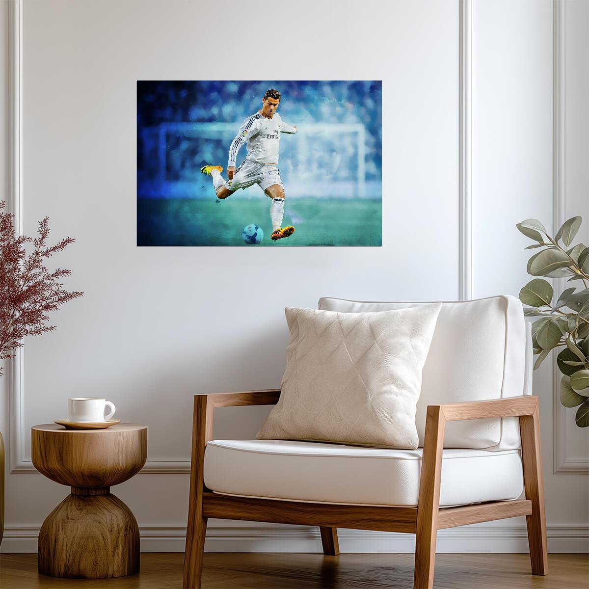Cristiano Ronaldo Real Madrid | Kicking Soccer Ball Poster | Sports Wall Art - Sports Poster