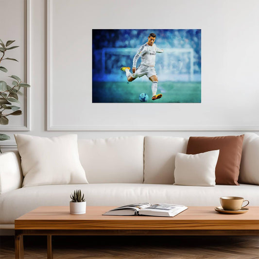 Cristiano Ronaldo Real Madrid | Kicking Soccer Ball Poster | Sports Wall Art - Sports Poster