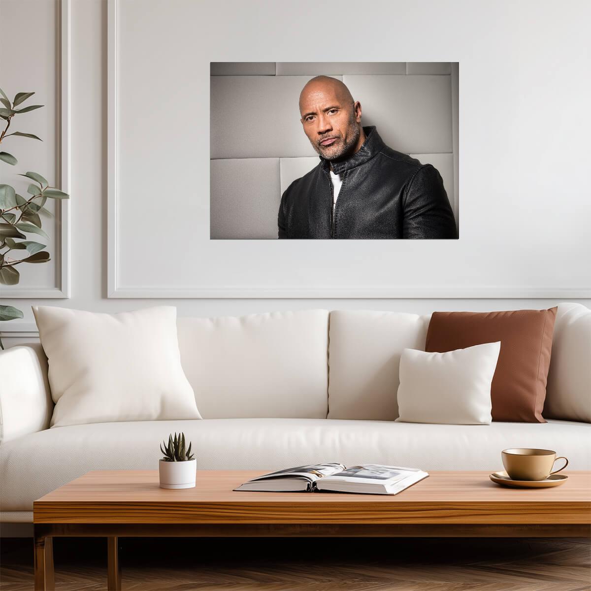 Dwayne Johnson The Rock | Leather Jacket Portrait Poster | Celebrity Wall Art - Celebrities Poster