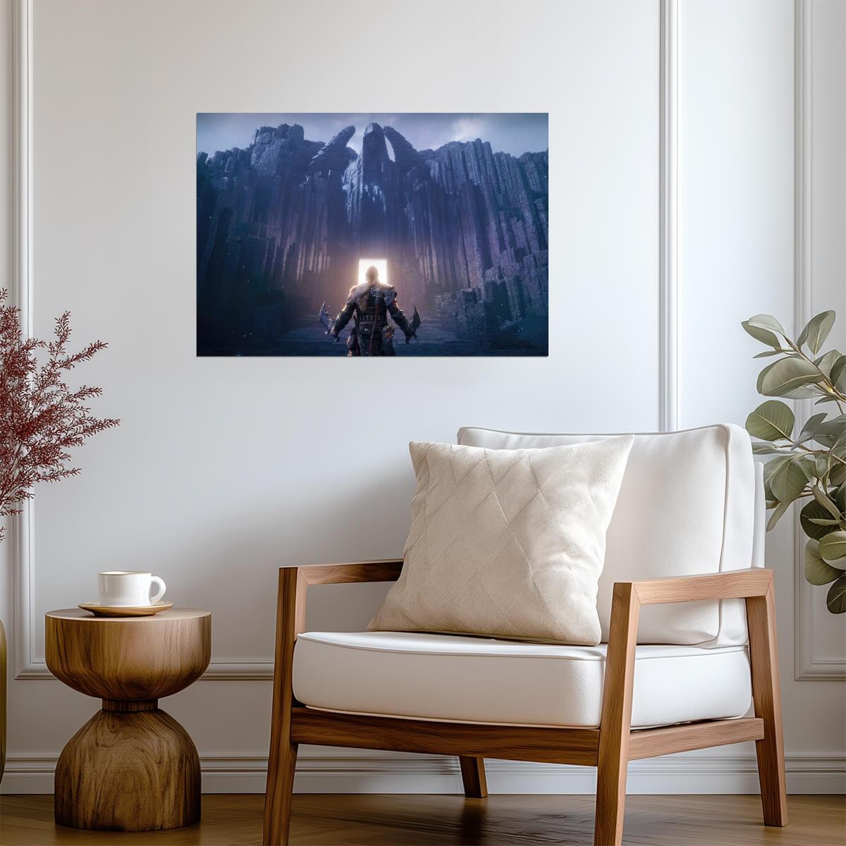 God of War Ragnarök Kratos Before Valhalla Gate | Norse Realm Poster | Adventure Game Scenery - Video Games Poster