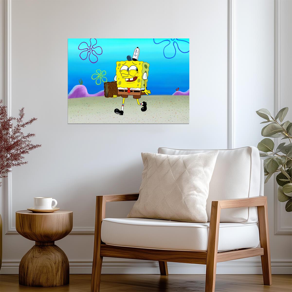 SpongeBob SquarePants with Book | Cartoon Character Art | Funny Nursery Poster - Movies & TV Poster