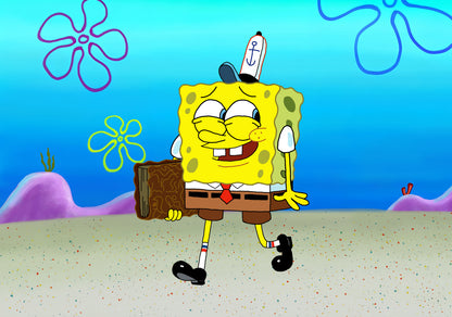 SpongeBob SquarePants with Book | Cartoon Character Art | Funny Nursery Poster - Movies & TV Poster