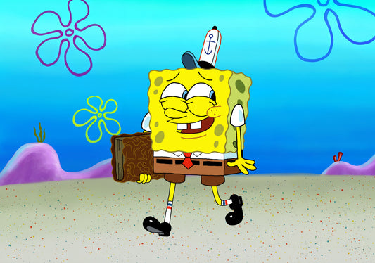 SpongeBob SquarePants with Book | Cartoon Character Art | Funny Nursery Poster - Movies & TV Poster