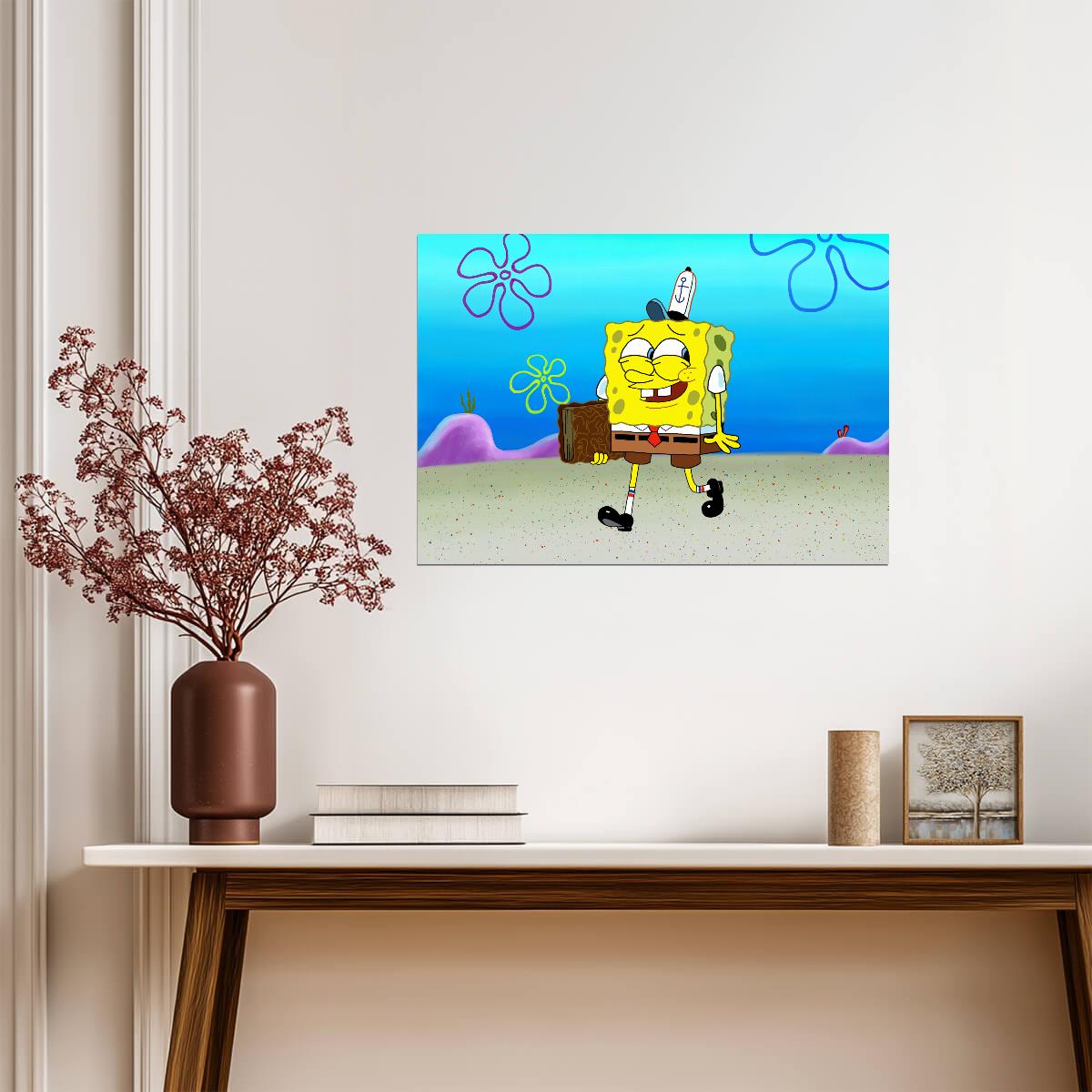 SpongeBob SquarePants with Book | Cartoon Character Art | Funny Nursery Poster - Movies & TV Poster