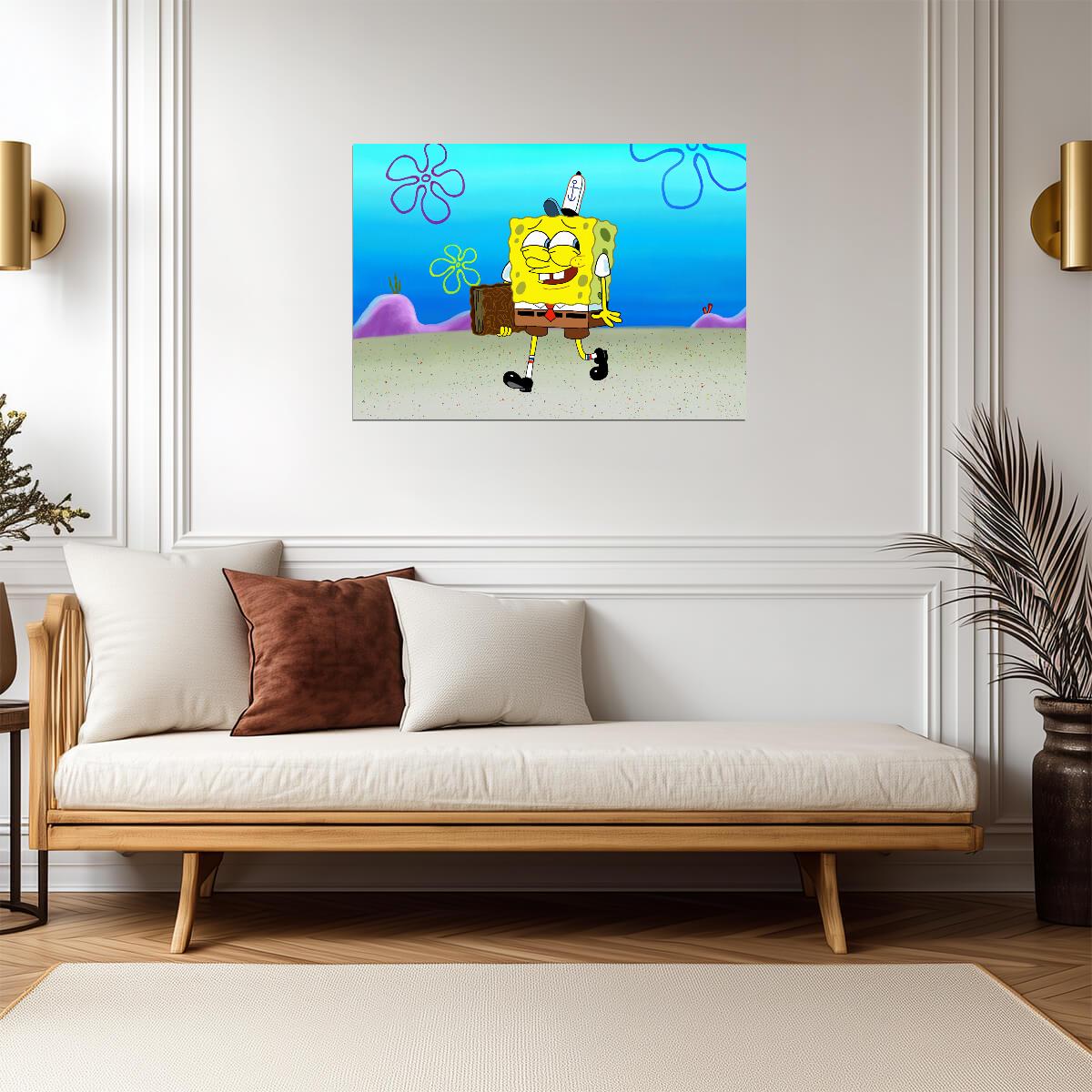 SpongeBob SquarePants with Book | Cartoon Character Art | Funny Nursery Poster - Movies & TV Poster