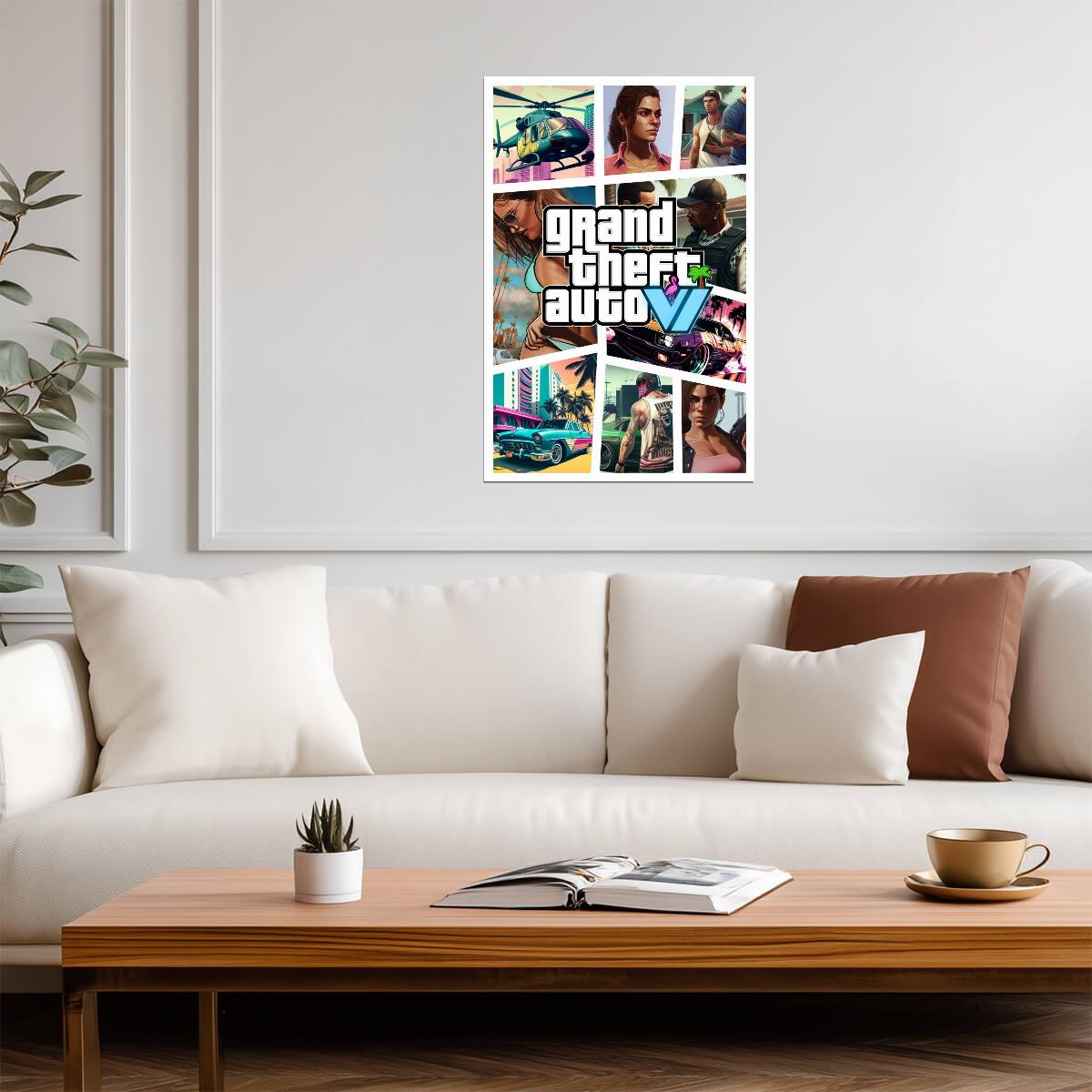 Grand Theft Auto VI Fan Art Collage | Vice City Concept Poster | Modern Game Room Art - Video Games Poster