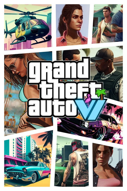 Grand Theft Auto VI Fan Art Collage | Vice City Concept Poster | Modern Game Room Art - Video Games Poster