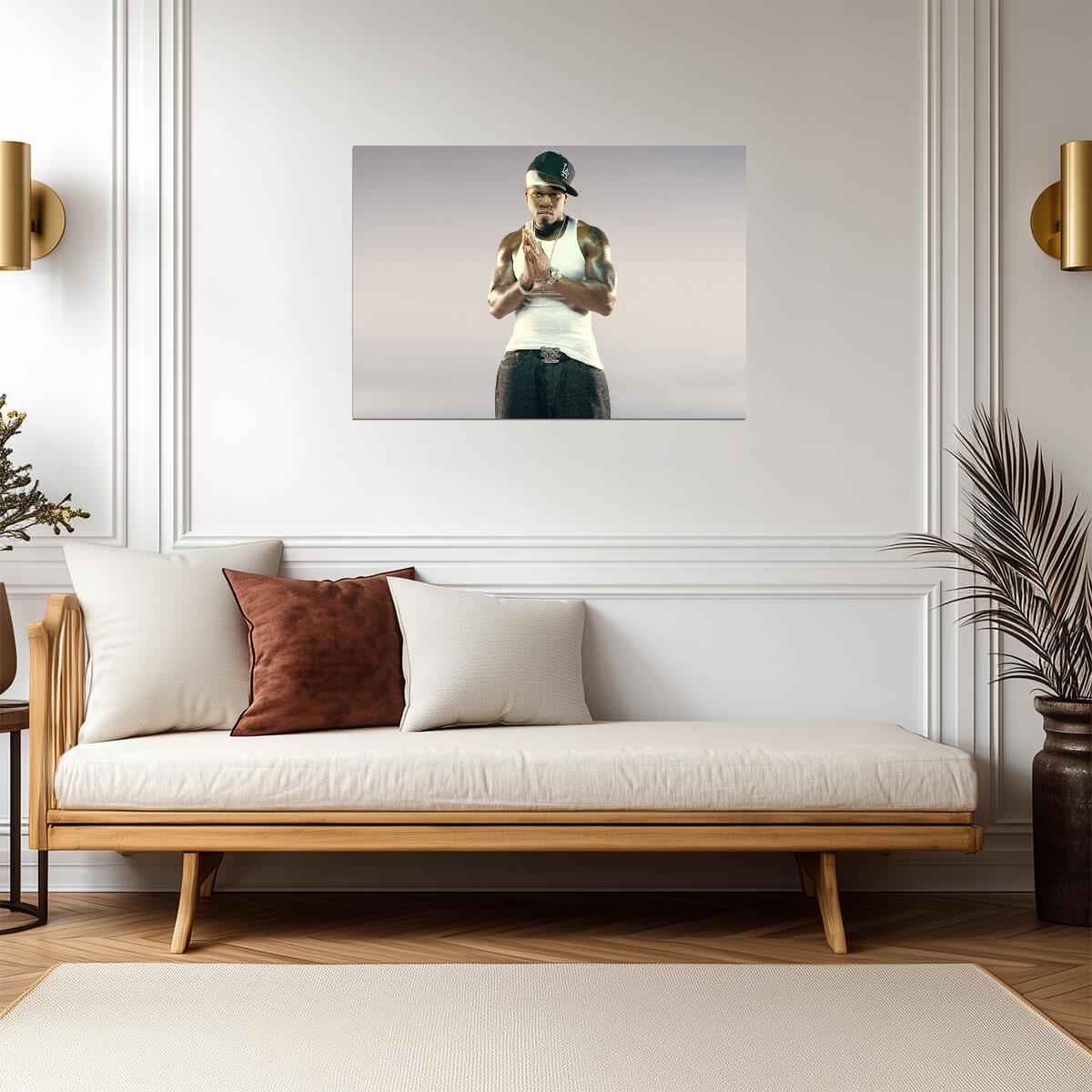 50 Cent White Tank Top | LA Cap Photoshoot Poster | Hip Hop Legend Wall Art - Music Poster