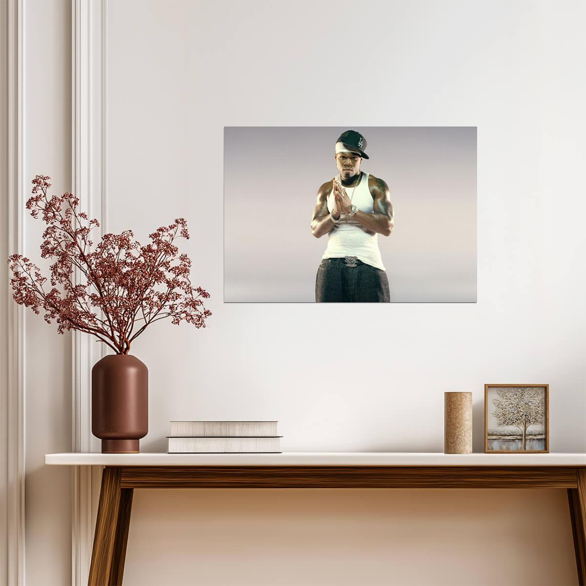 50 Cent White Tank Top | LA Cap Photoshoot Poster | Hip Hop Legend Wall Art - Music Poster