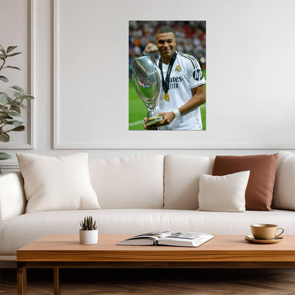 Kylian Mbappé Real Madrid 2024 UEFA Super Cup Victory | Soccer Poster | Trophy Celebration Print - Sports Poster