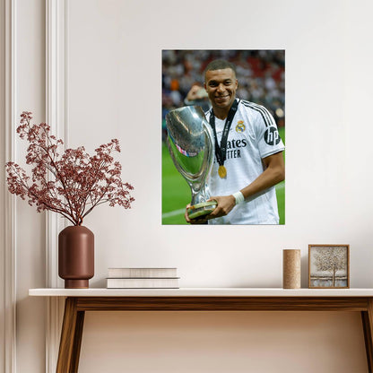 Kylian Mbappé Real Madrid 2024 UEFA Super Cup Victory | Soccer Poster | Trophy Celebration Print - Sports Poster
