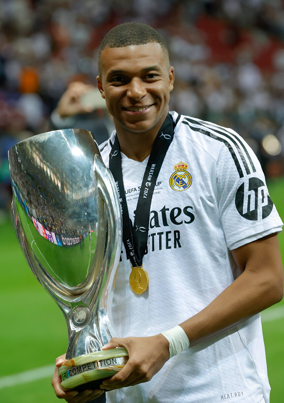 Kylian Mbappé Real Madrid 2024 UEFA Super Cup Victory | Soccer Poster | Trophy Celebration Print - Sports Poster