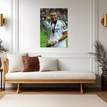 Kylian Mbappé Real Madrid 2024 UEFA Super Cup Victory | Soccer Poster | Trophy Celebration Print - Sports Poster