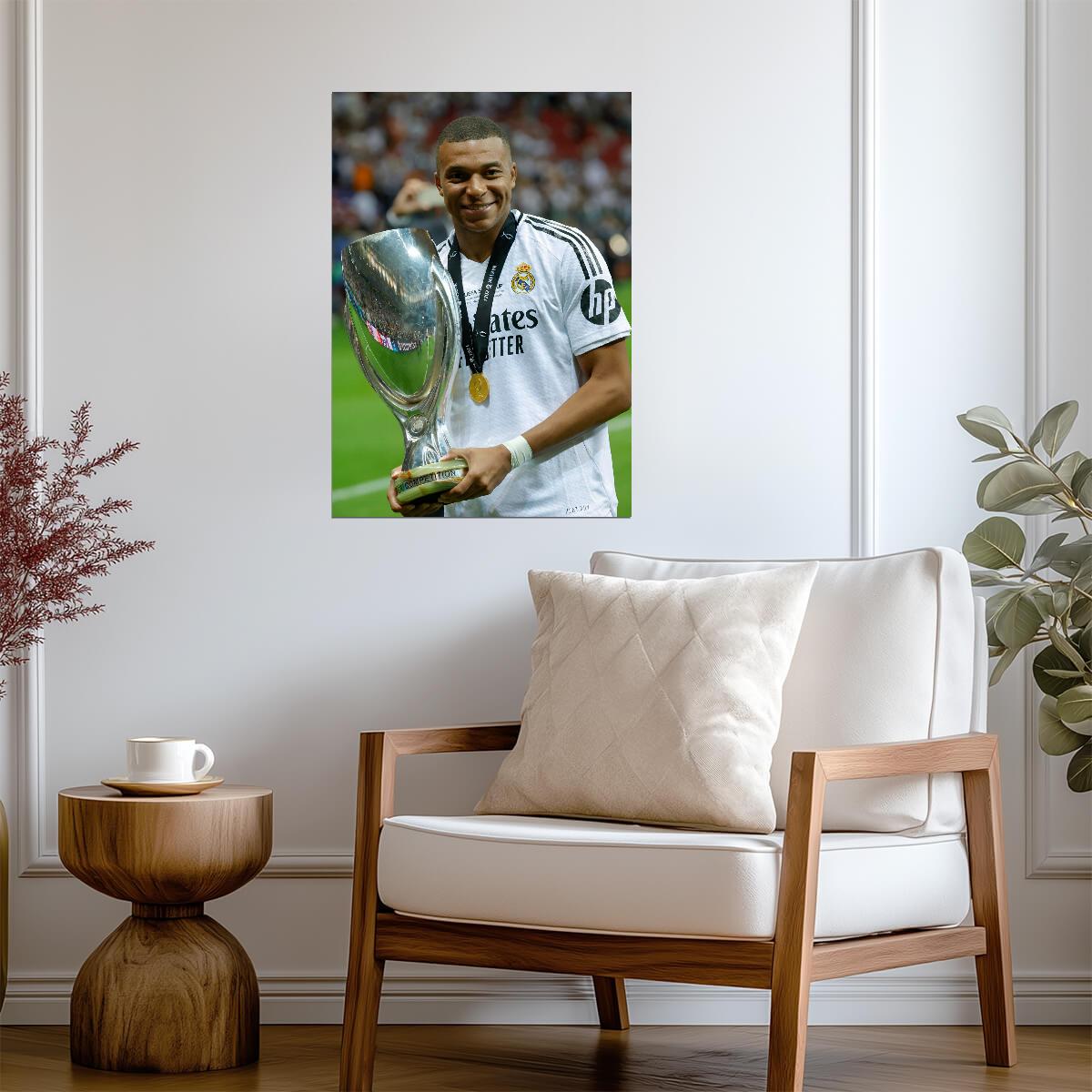 Kylian Mbappé Real Madrid 2024 UEFA Super Cup Victory | Soccer Poster | Trophy Celebration Print - Sports Poster