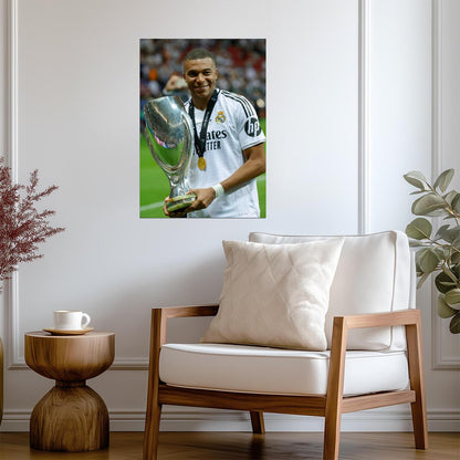 Kylian Mbappé Real Madrid 2024 UEFA Super Cup Victory | Soccer Poster | Trophy Celebration Print - Sports Poster