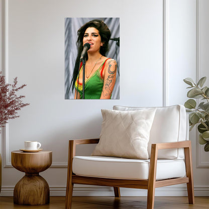 Amy Winehouse Singing Live | Green Tank Top Concert Poster | Vintage Music Legend Art - Music Poster