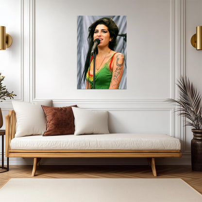 Amy Winehouse Singing Live | Green Tank Top Concert Poster | Vintage Music Legend Art - Music Poster
