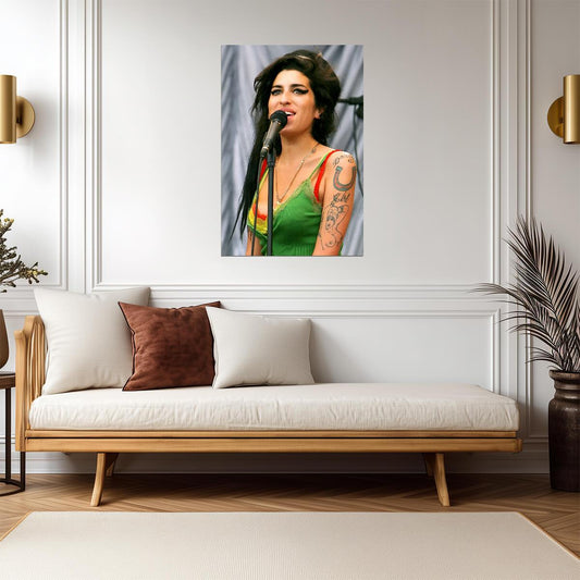 Amy Winehouse Singing Live | Green Tank Top Concert Poster | Vintage Music Legend Art - Music Poster