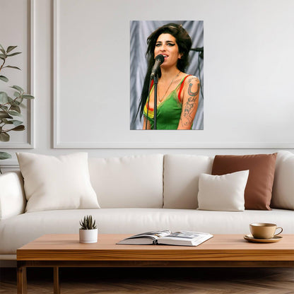 Amy Winehouse Singing Live | Green Tank Top Concert Poster | Vintage Music Legend Art - Music Poster