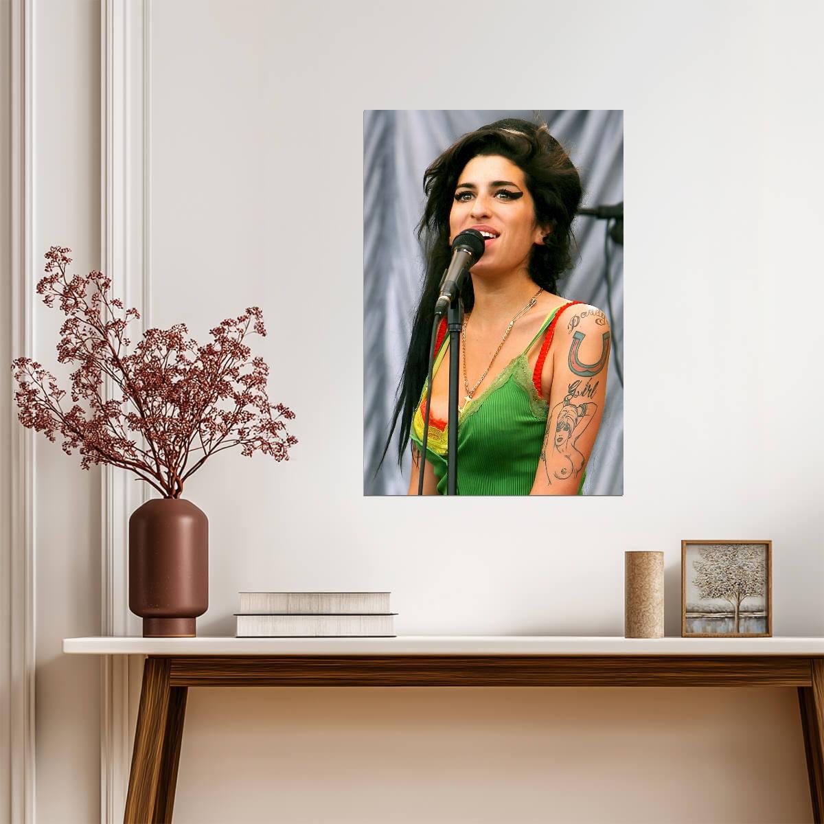 Amy Winehouse Singing Live | Green Tank Top Concert Poster | Vintage Music Legend Art - Music Poster