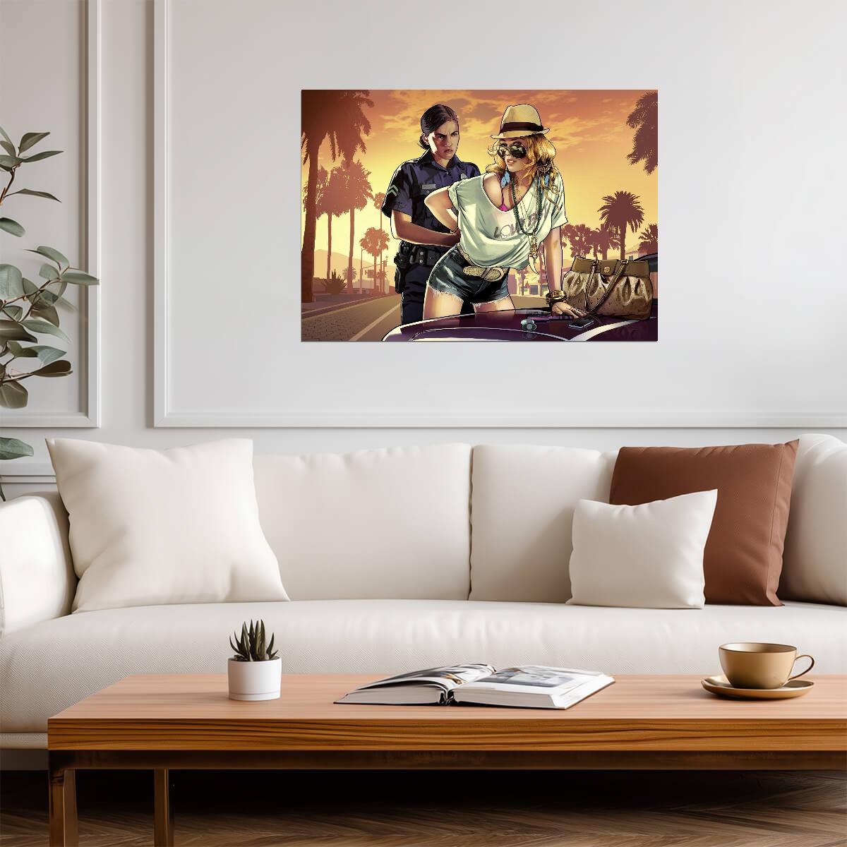Grand Theft Auto V Iconic Loading Screen Art | Woman Arrested Poster | Open World Wall Art - Video Games Poster