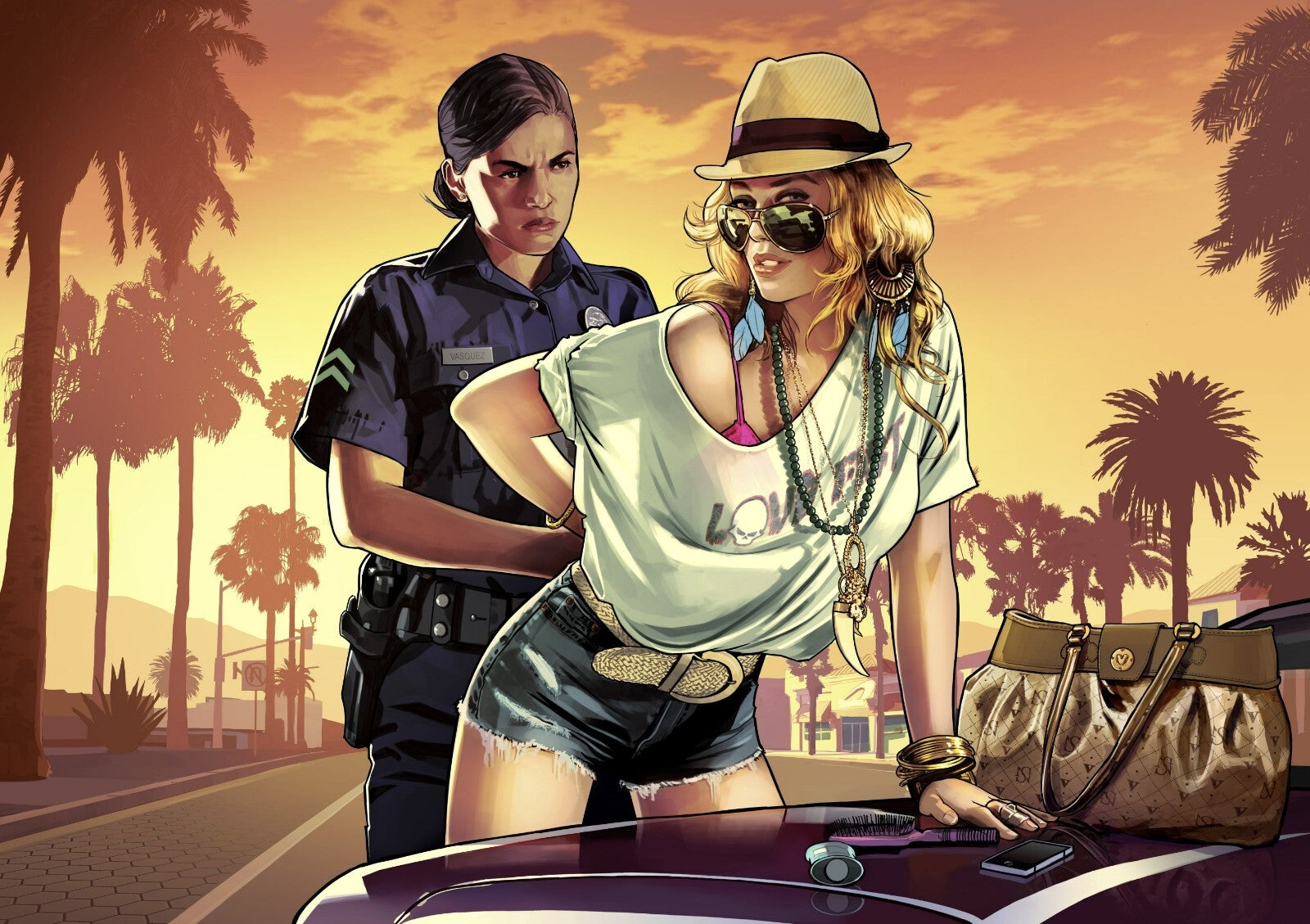 Grand Theft Auto V Iconic Loading Screen Art | Woman Arrested Poster | Open World Wall Art - Video Games Poster