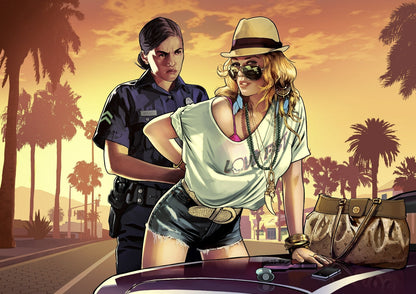 Grand Theft Auto V Iconic Loading Screen Art | Woman Arrested Poster | Open World Wall Art - Video Games Poster