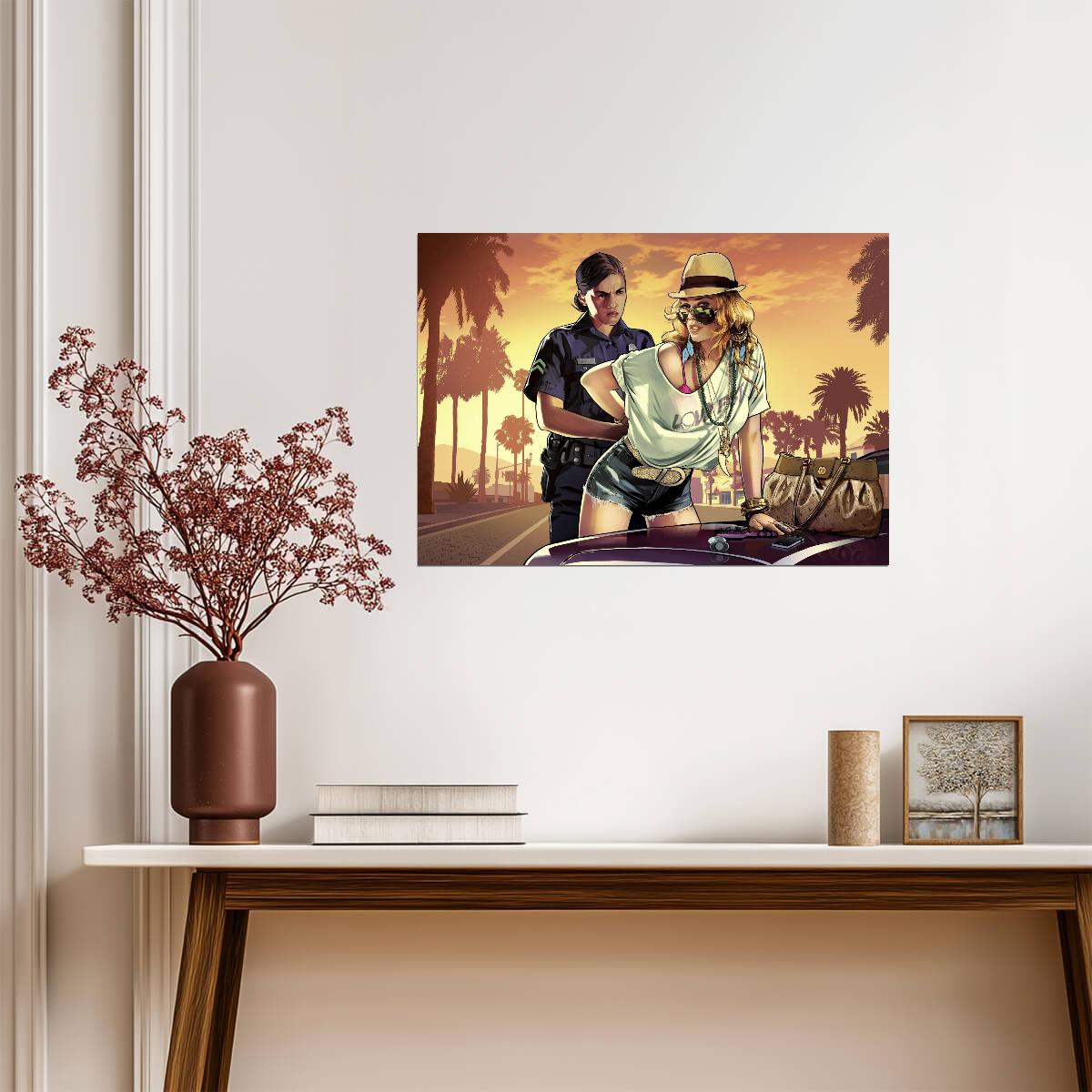 Grand Theft Auto V Iconic Loading Screen Art | Woman Arrested Poster | Open World Wall Art - Video Games Poster