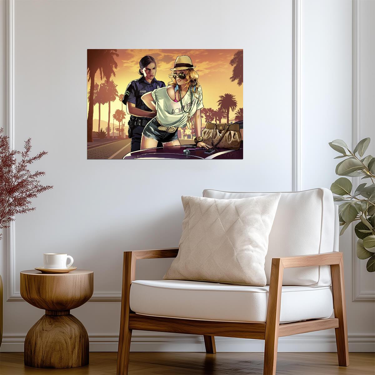 Grand Theft Auto V Iconic Loading Screen Art | Woman Arrested Poster | Open World Wall Art - Video Games Poster