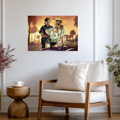Grand Theft Auto V Iconic Loading Screen Art | Woman Arrested Poster | Open World Wall Art - Video Games Poster