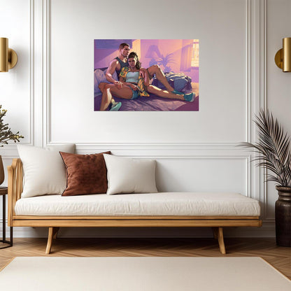 Grand Theft Auto VI Lucia & Jason In Room | Vice City Promo Art Poster | Action-Adventure Decor - Video Games Poster