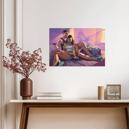 Grand Theft Auto VI Lucia & Jason In Room | Vice City Promo Art Poster | Action-Adventure Decor - Video Games Poster
