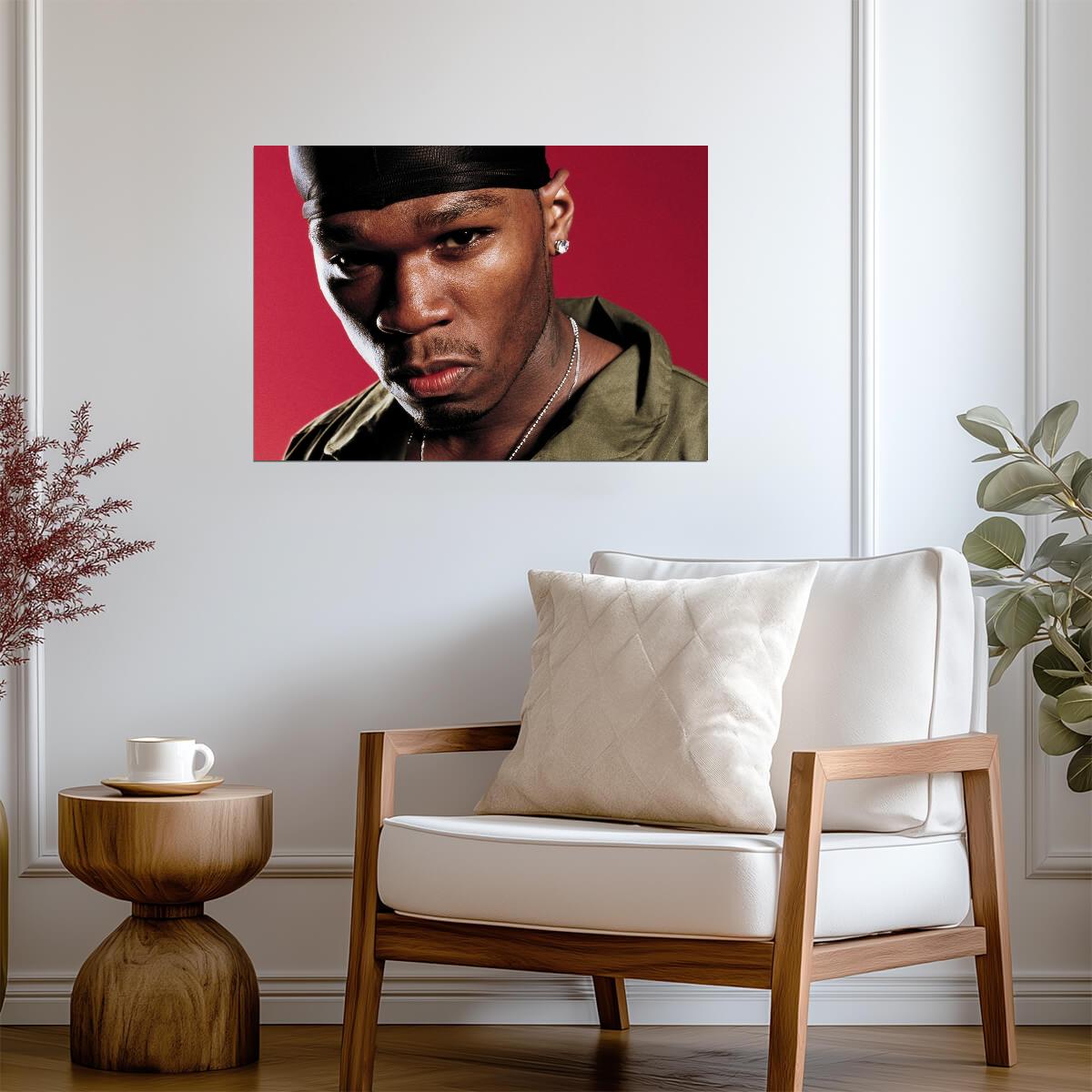 50 Cent Durag Close Up | Red Background Portrait Poster | Classic Hip Hop Star - Music Poster