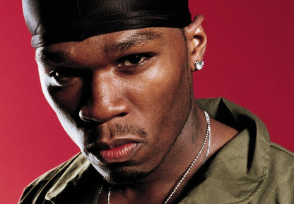 50 Cent Durag Close Up | Red Background Portrait Poster | Classic Hip Hop Star - Music Poster
