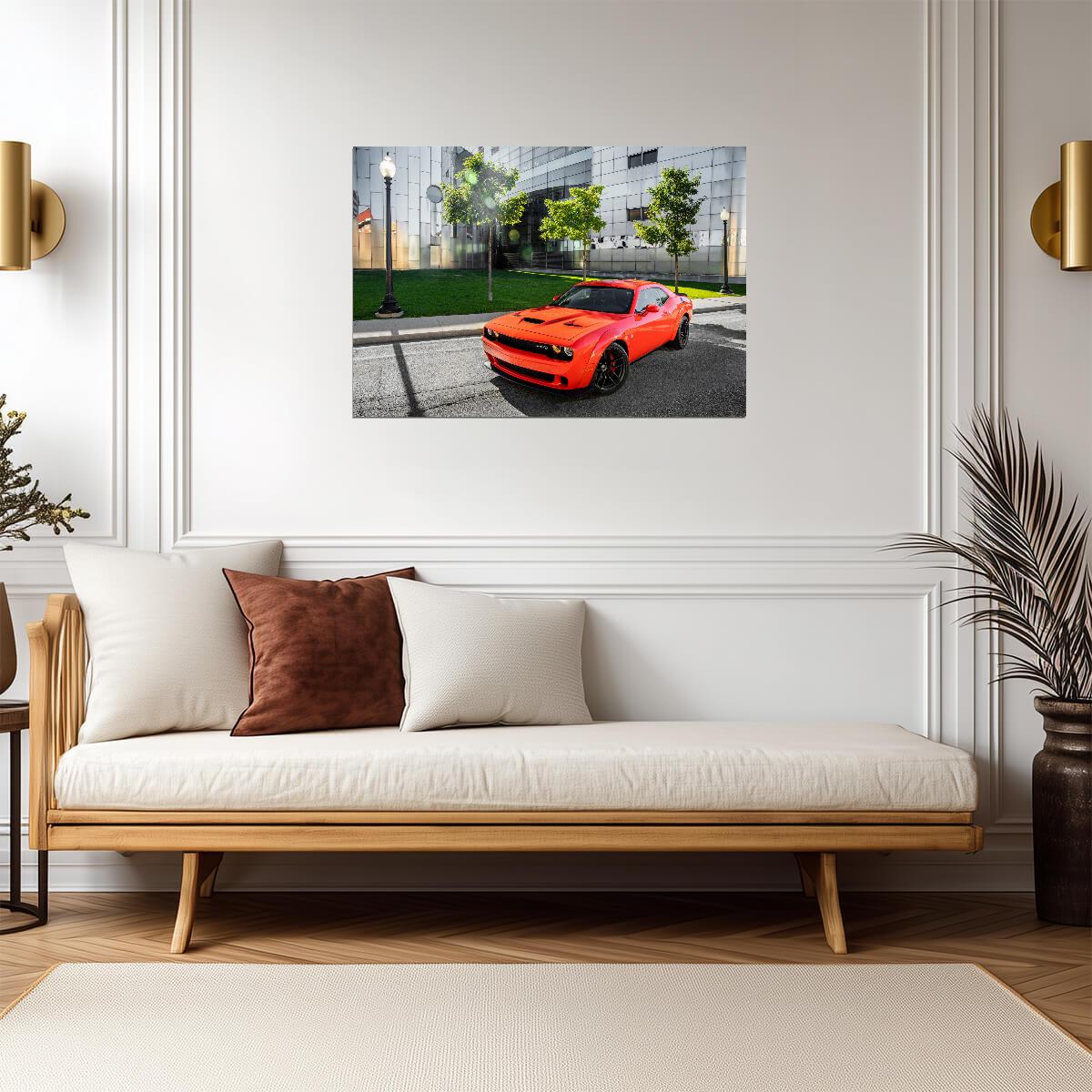 Dodge Challenger SRT Hellcat | Orange American Muscle Poster | Modern Mopar Wall Art - Cars Poster