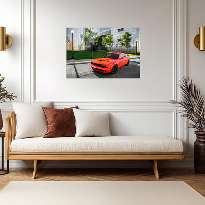Dodge Challenger SRT Hellcat | Orange American Muscle Poster | Modern Mopar Wall Art - Cars Poster