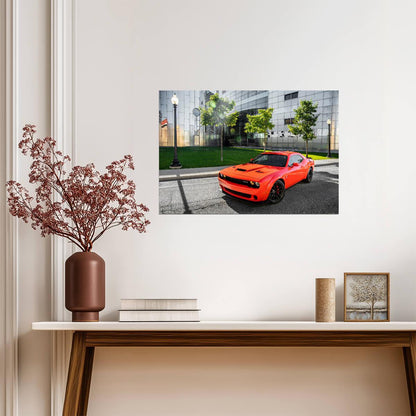 Dodge Challenger SRT Hellcat | Orange American Muscle Poster | Modern Mopar Wall Art - Cars Poster