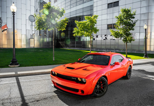 Dodge Challenger SRT Hellcat | Orange American Muscle Poster | Modern Mopar Wall Art - Cars Poster