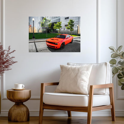 Dodge Challenger SRT Hellcat | Orange American Muscle Poster | Modern Mopar Wall Art - Cars Poster