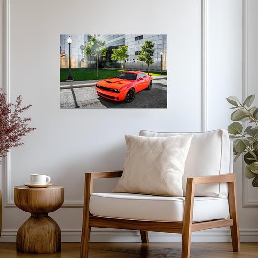 Dodge Challenger SRT Hellcat | Orange American Muscle Poster | Modern Mopar Wall Art - Cars Poster