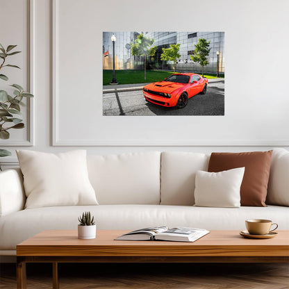 Dodge Challenger SRT Hellcat | Orange American Muscle Poster | Modern Mopar Wall Art - Cars Poster