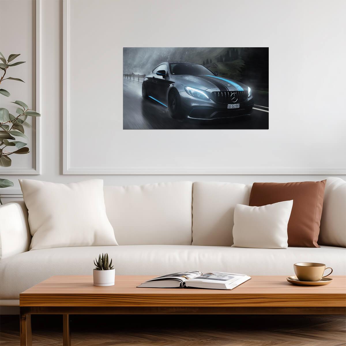 Mercedes-AMG C63 S Coupe | German Performance Car Poster | Sports Coupe in the Rain - Cars Poster