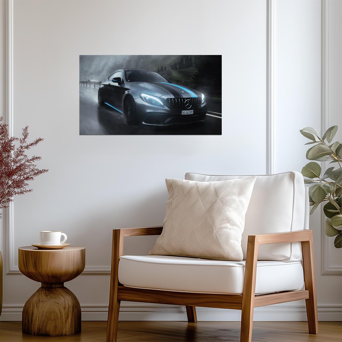 Mercedes-AMG C63 S Coupe | German Performance Car Poster | Sports Coupe in the Rain - Cars Poster